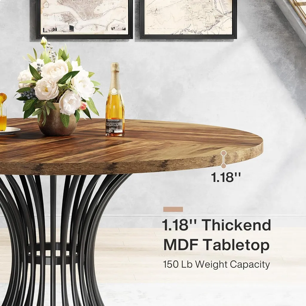Table de salle à manger industrielle 120 cm avec pied métal robuste - 6