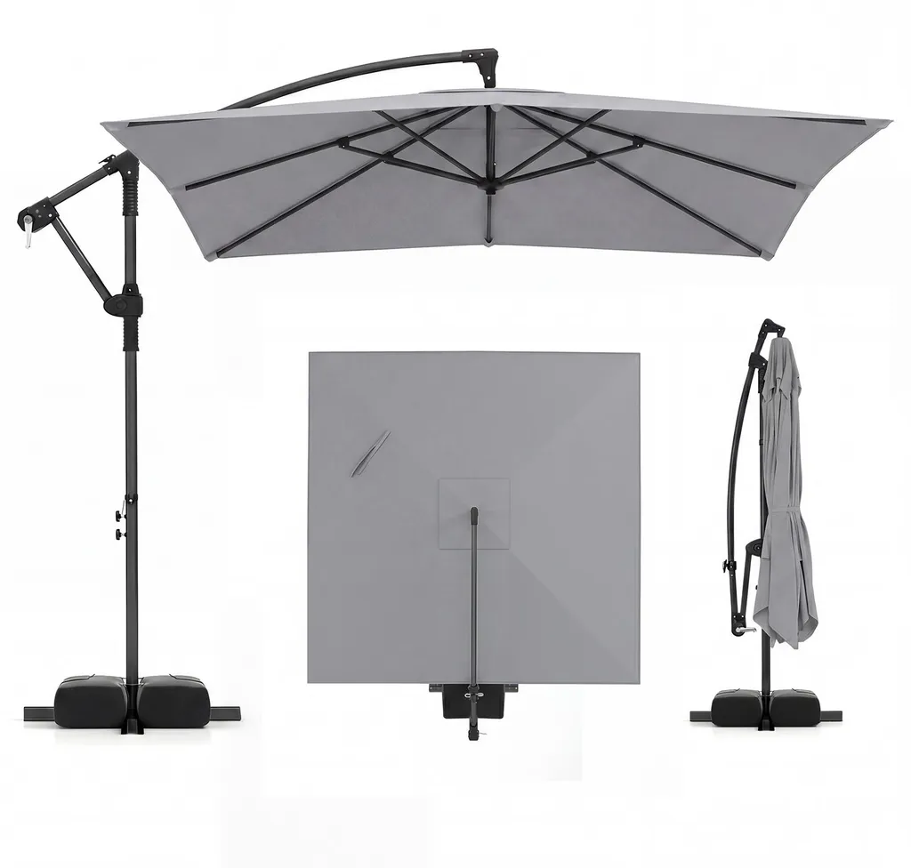 Parasol déporté rectangulaire 250 cm COSTWAY avec manivelle et pied - Gris