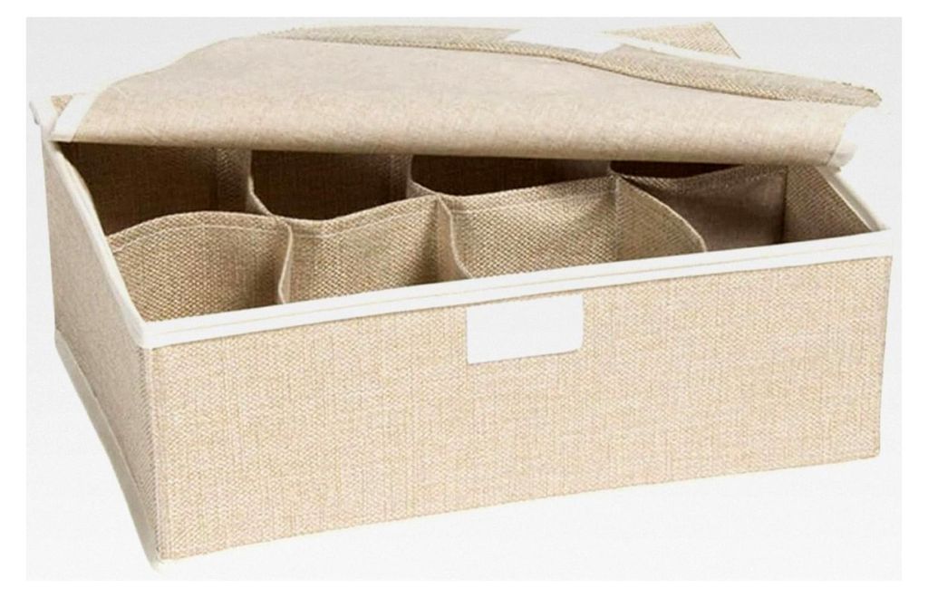 Aufbewahrungsbox mit 8 Fächern für Unterwäsche und Socken aus Baumwolle und Leinen in Khaki