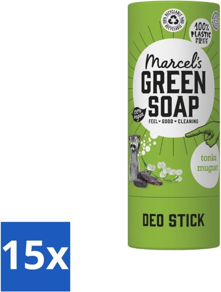 Marcel's Green Soap - Deodorant Stick - Tonka & Maiglöckchen - Lang anhaltende Frische - 40 gr - Vorteilspack - 15 Stücke