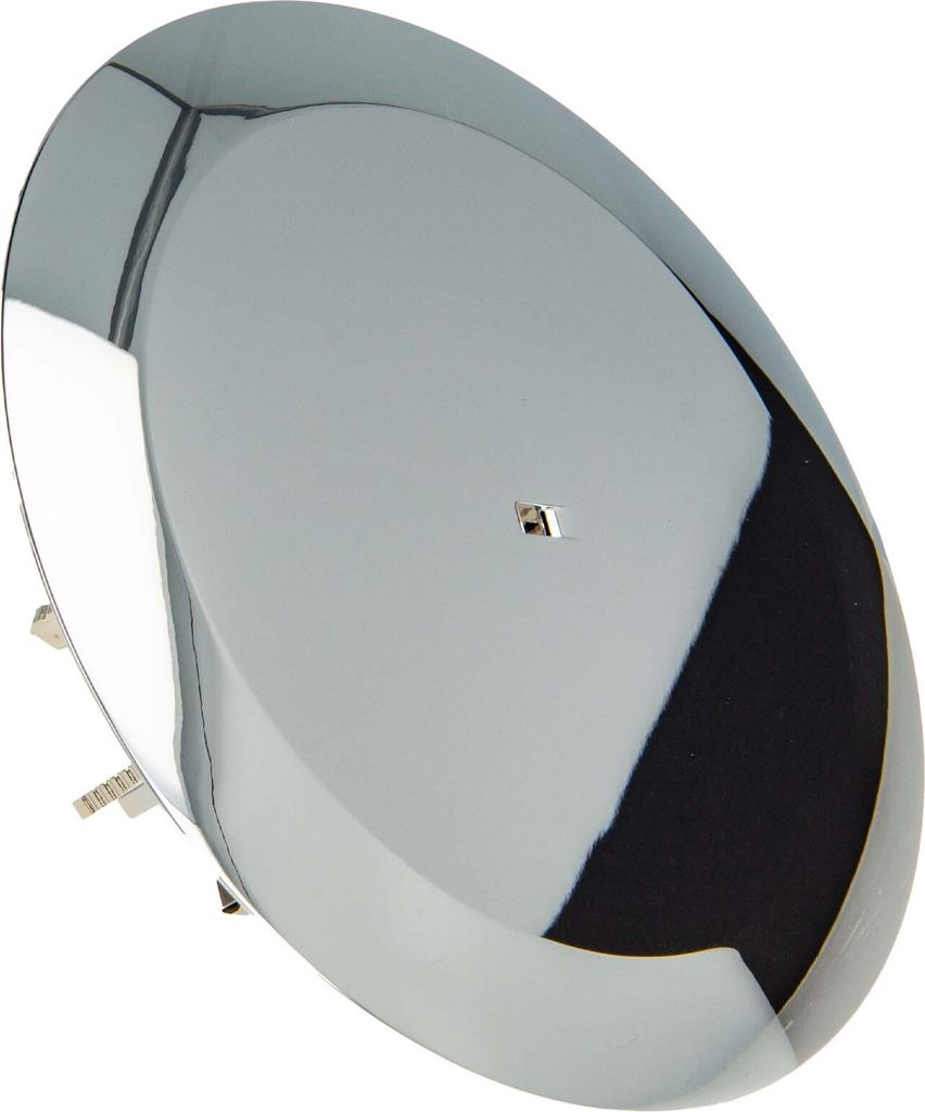 A close-up, angled view of a shiny, chrome-plated object, likely a plumbing or hardware component, against a white background.