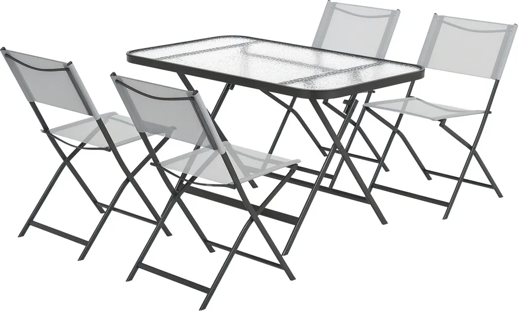 Salon de Jardin 5 Pièces Sans Entretien avec Table en Verre et Chaises Gris