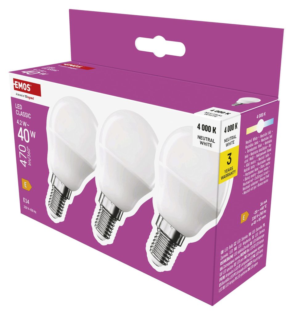 EMOS LED-lamp Mini Globe, 3-pack, 4,2W, vervangt een 40W Productafbeelding 