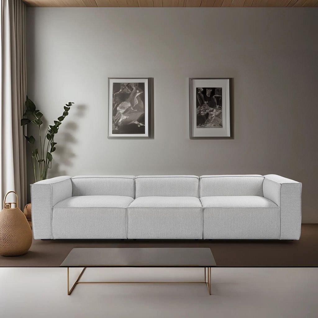 Hanah Home, Fora 3 Seater - Light Grey, 3-Sitzer-Sofa, 100 % Hainbuche, Hellgrau, 296 x 66 cm