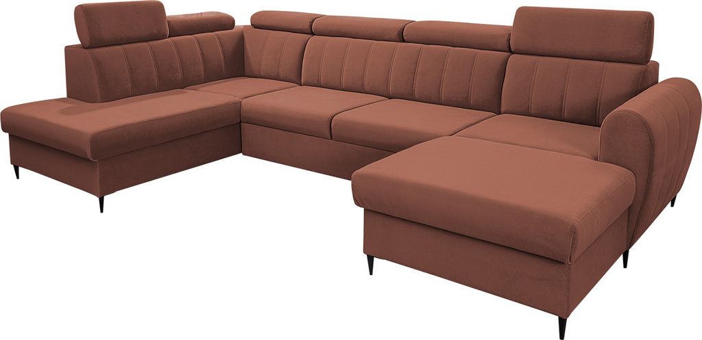 MIRJAN24 Wohnlandschaft Forio XL, Eckcouch mit Bettkasten und Schlaffunktion, Einstellbare Kopfstützen, Schwarze Metallfüße (Farbe: Kronos 29, S...