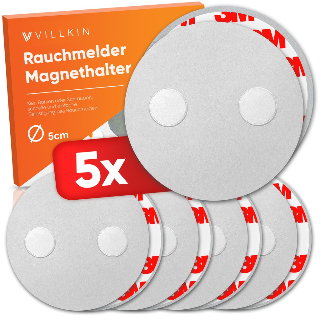 Villkin Magnethalter für Rauchmelder 5cm, 5 Stück – Schnelle Montage ohne Bohren | Starke Haftkraft | Werkzeuglose Installation | Universell pa...