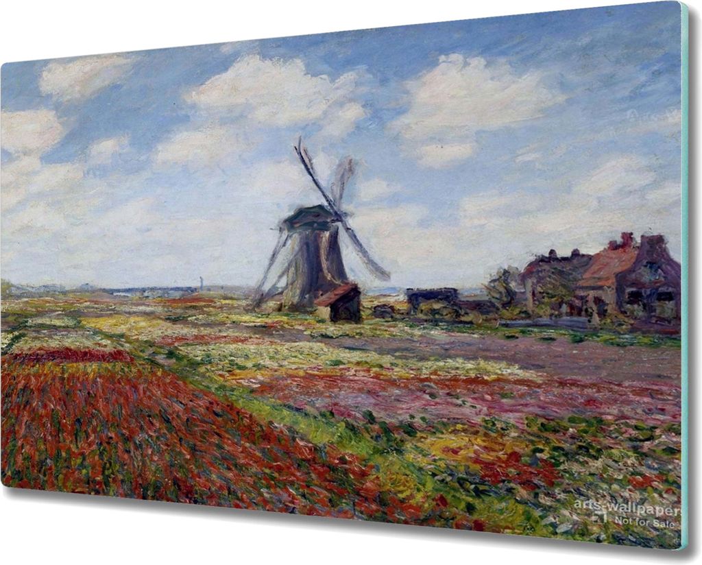 Coloray Schneidebrett Herdabdeckplatte 80x52 cm Kochplattenabdeckung Hackbrett Küchenbrett - Mühle Wiese Monet