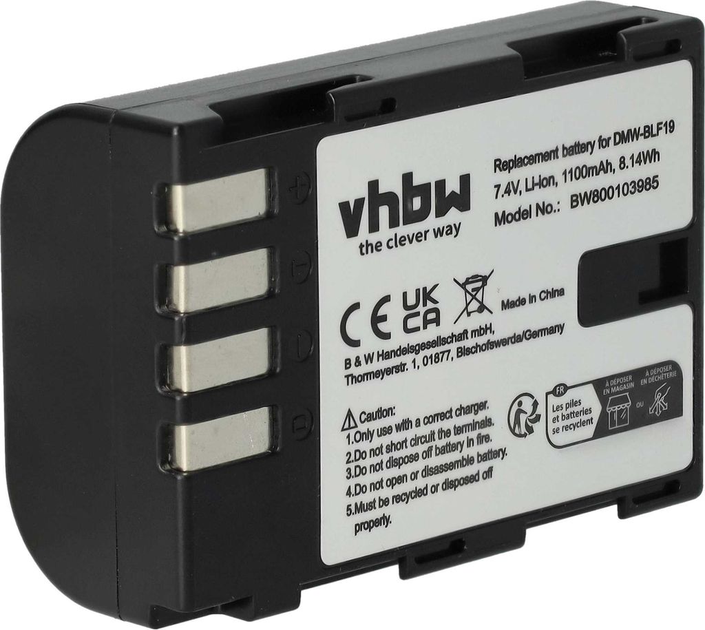 vhbw Akku kompatibel mit Panasonic Lumix DMC-GH4R, DMC-GH3K BODY, DMC-GH3HGK, DMC-GH4, DMC-GH3H Kamera (1100 mAh, 7,2 V, Li-Ion)