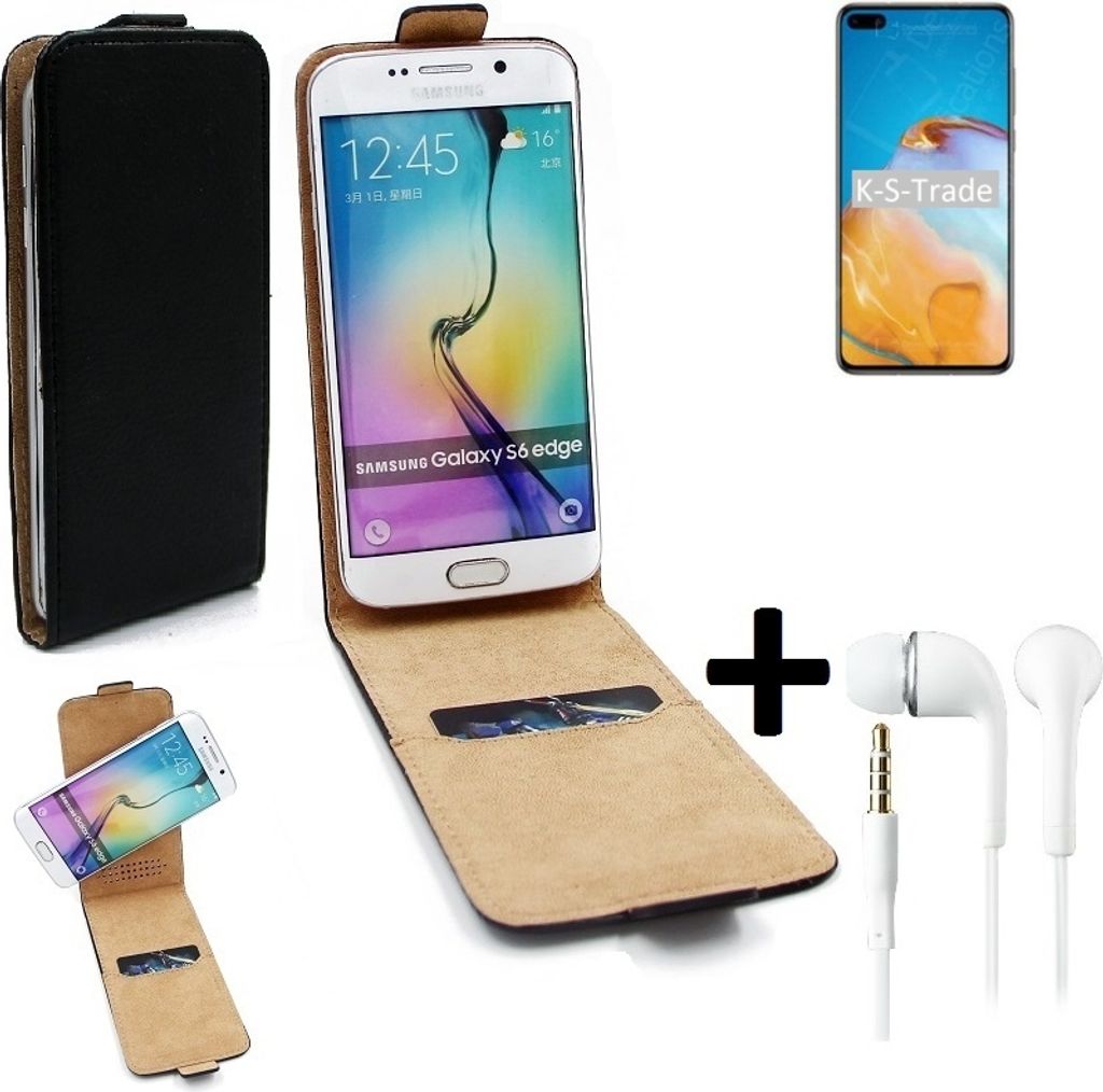 K-S-Trade Handyhülle + Kopfhörer kompatibel mit Huawei P40 360° Flipstyle Schutzhülle Smartphone Tasche Case Flip cover schwarz 1x