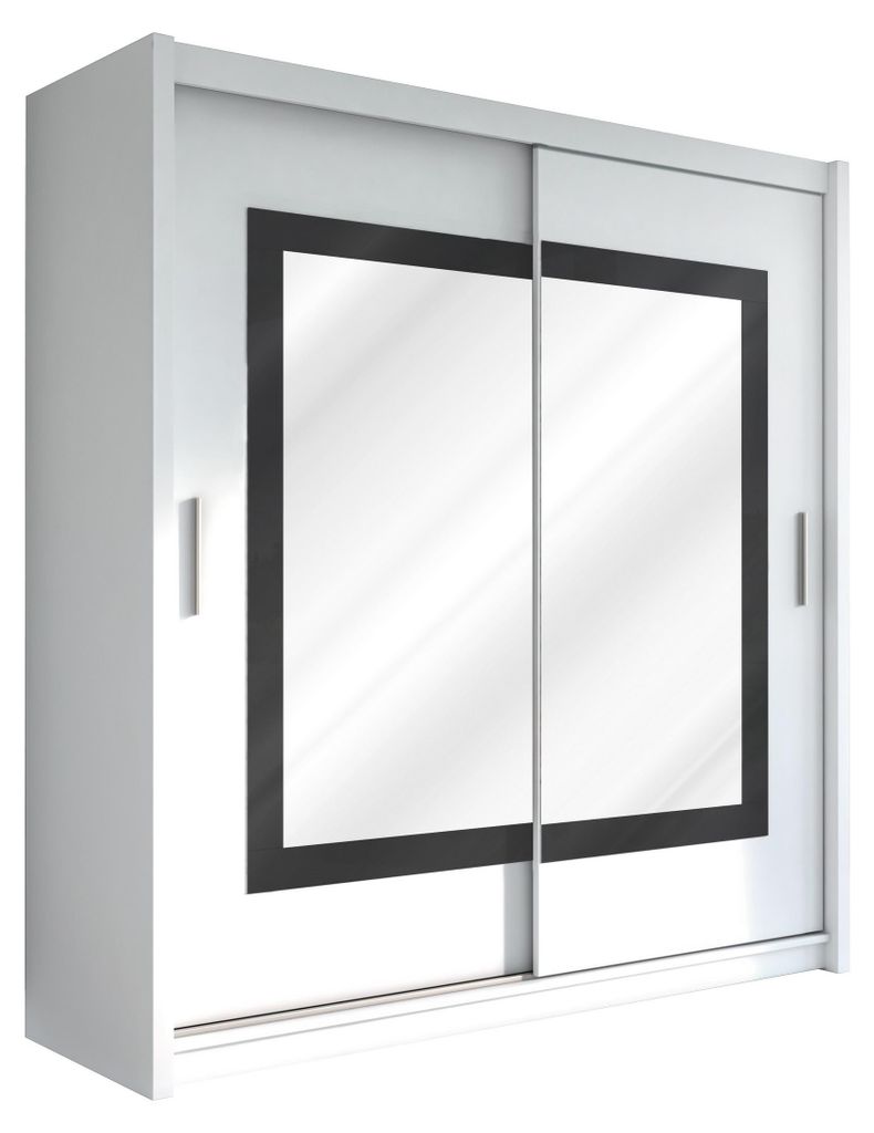 Masseno Schiebetürenschrank KENNEN 203/215/61 cm 2-türig mit Spiegel Weiß
