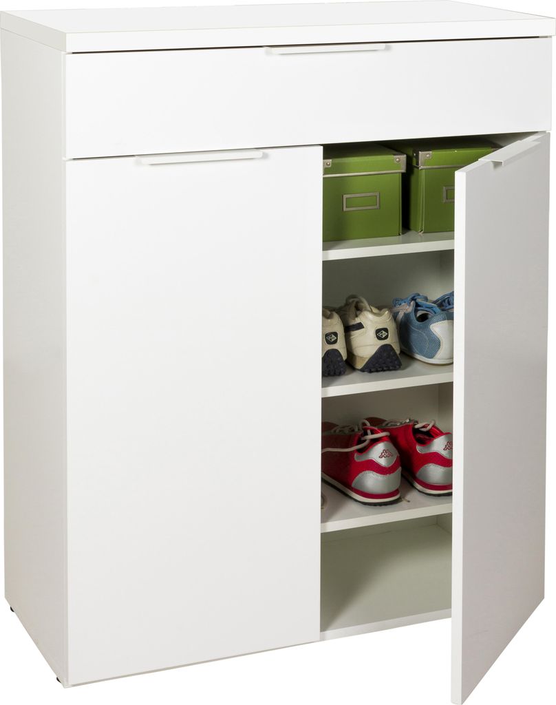 Kommode - 82 x 102 cm - 2 Türen - 1 Schublade - Weiß Hochglanz