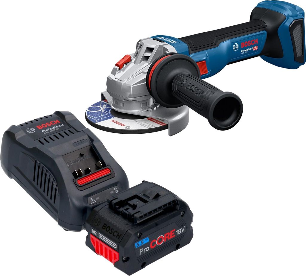 Bosch GWS 18V-11 Professional Akku Winkelschleifer 18 V 125 mm + 1x ProCORE Akku 5,5 Ah + Ladegerät