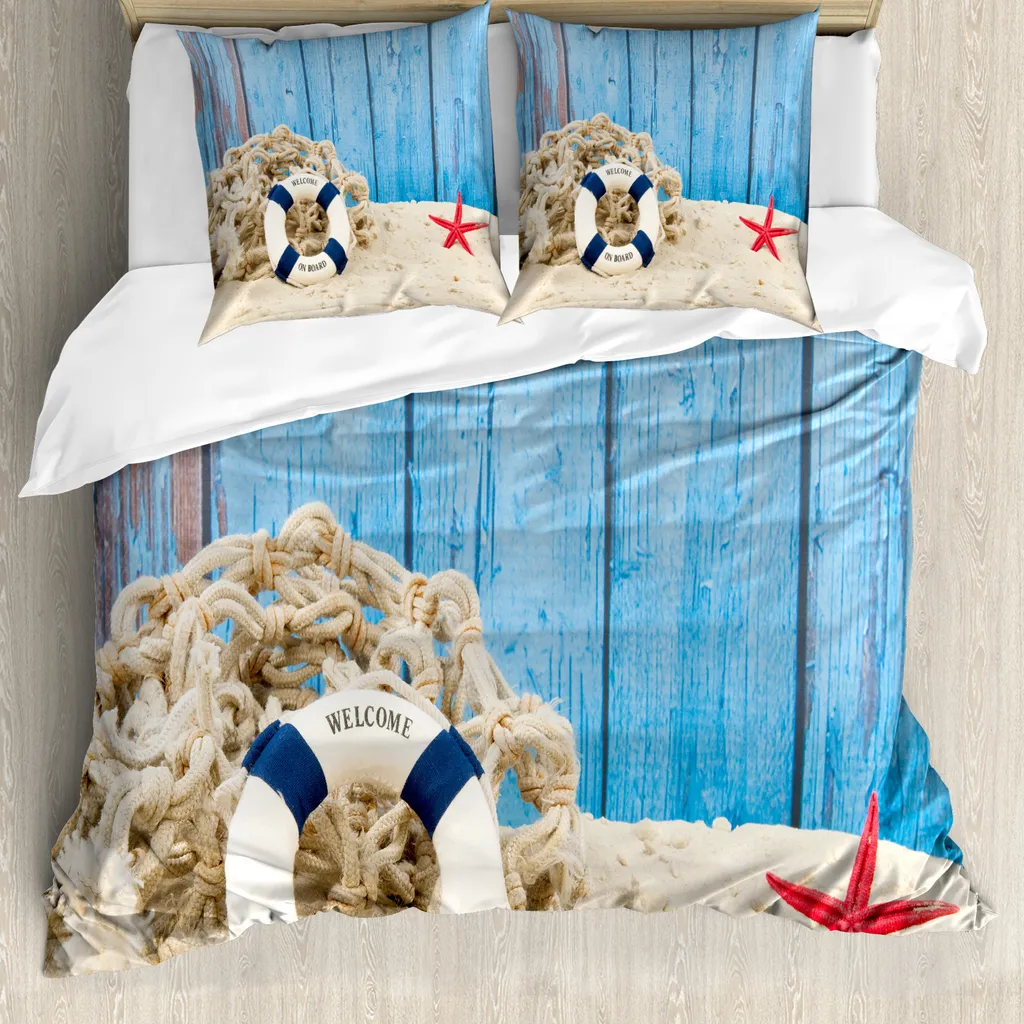 Housse de couette 155x220 cm paysage bord de mer pour chambre d'adulte