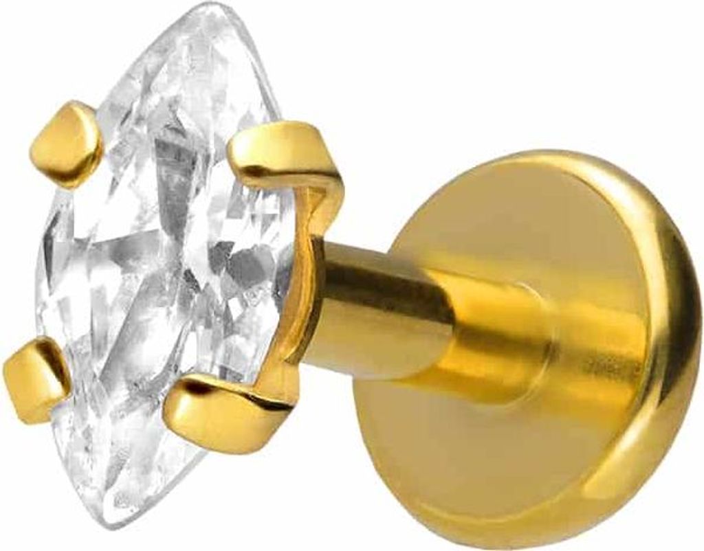 Ohrpiercing, Nasenpiercing Titan Labret mit Innengewinde EINGEFASSTER KRISTALLTROPFEN Gold Stablänge: 5mm | Stabstärke: 1,2mm | Kristallgröße: ...