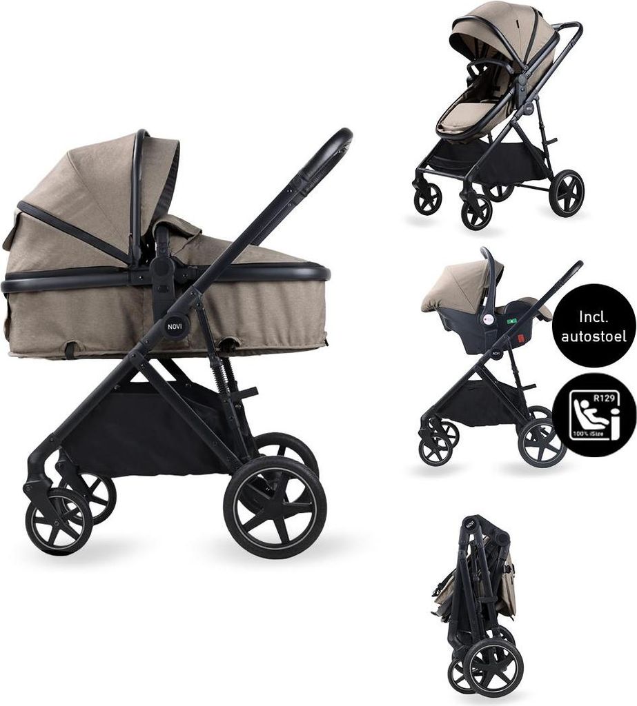 Novi Jaxx 3-in-1 Kombikinderwagen – ab Geburt bis 22 kg – mit Babywanne, Sportsitz & Babyschale (Gruppe 0+) - Haselnussmelange