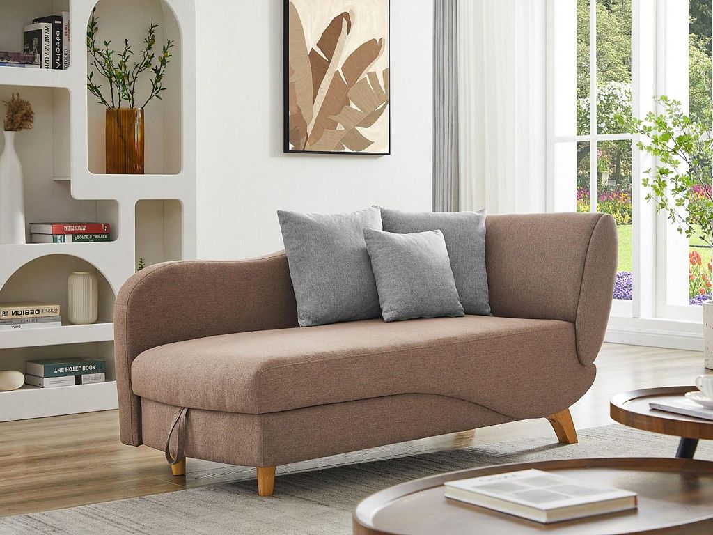Chaiselongue aus braunem Stoff mit Stauraum für das Bettzeug PENELOPE