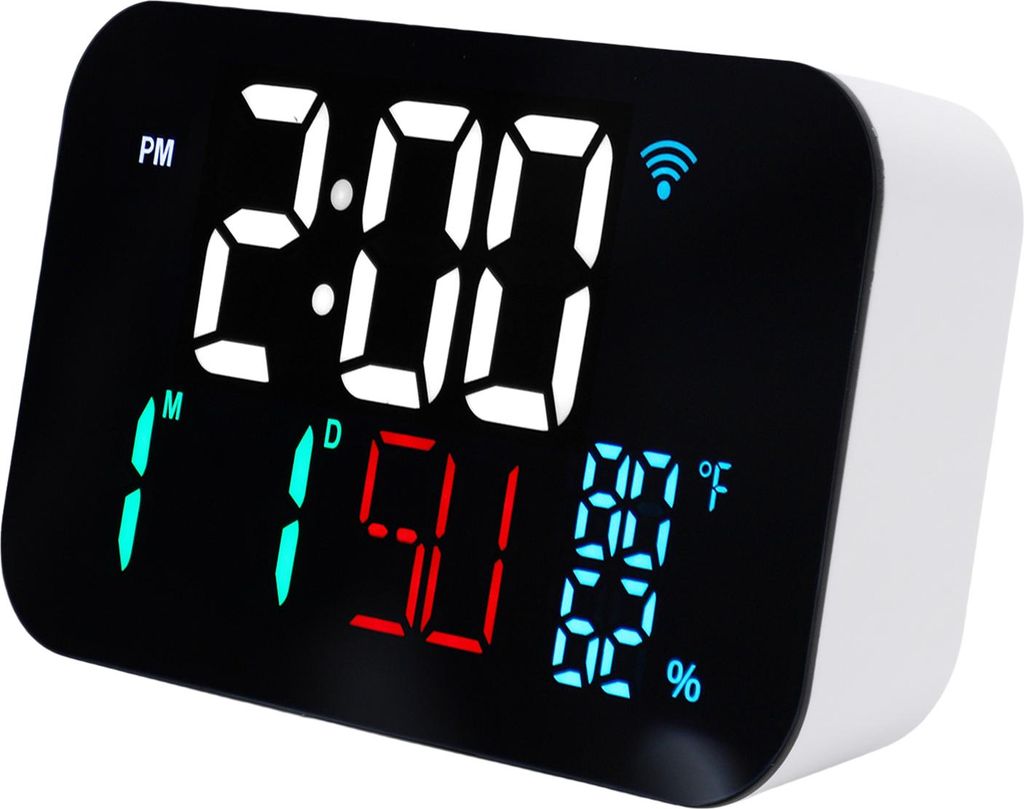 WiFi Smart Clock Thermometer Luftfeuchtigkeit Digitaluhr Wetterstation Alarm Datum Tag kompatibel mit Tuya Smart App Fernbedienung Großes Display