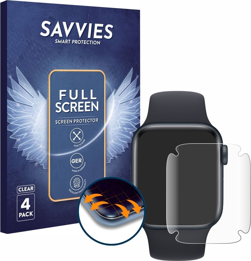 4x Savvies Fullscreen Schutzfolie für Apple Watch SE 2022 Produktbild 