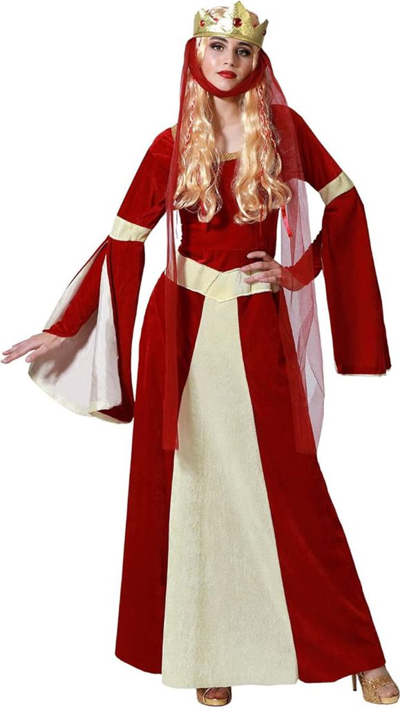 Kostüm Burgfräulein für Damen rot-gold - XS / S