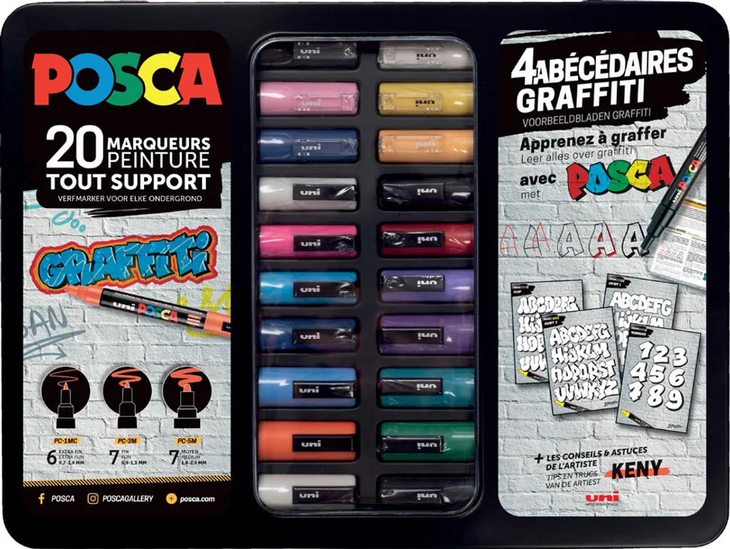 POSCA Graffiti Boîte de 20 marqueurs à peinture acrylique multi-supports