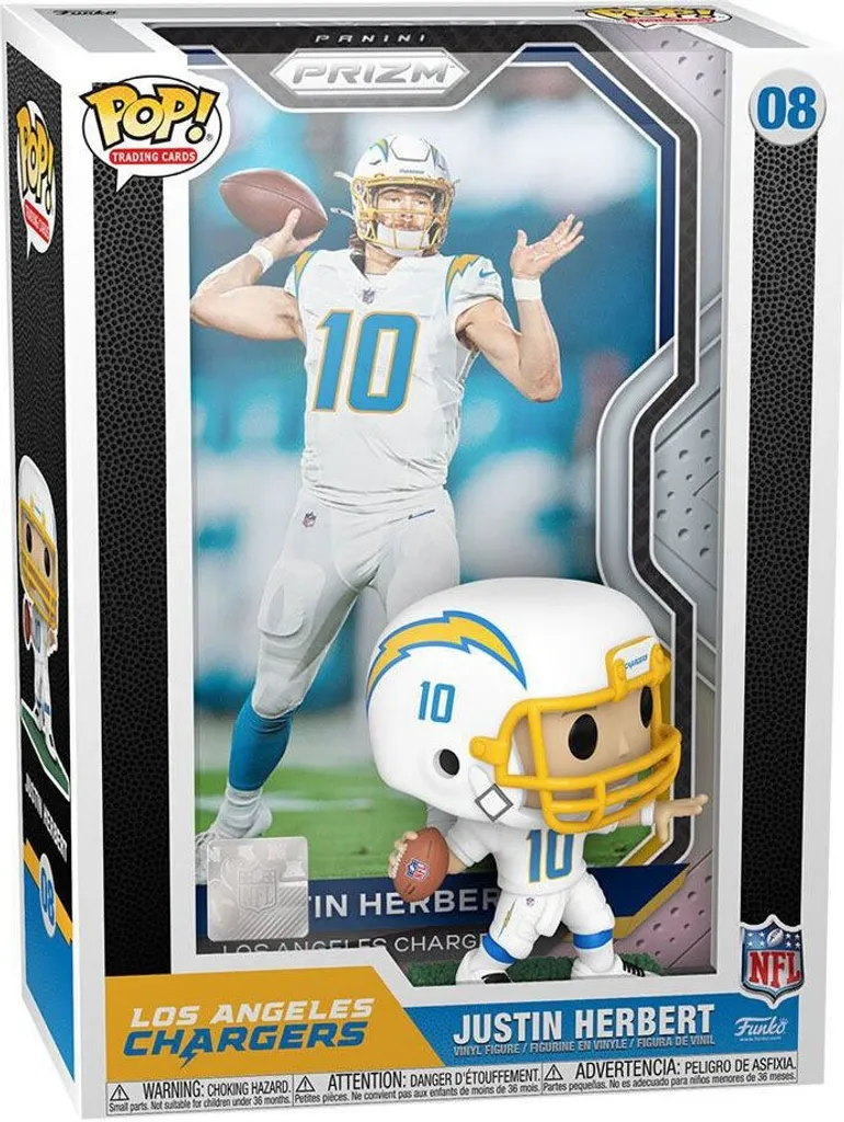 Boîtier Funko POP NFL Justin Herbert #08 Chargers avec Carte de Sport