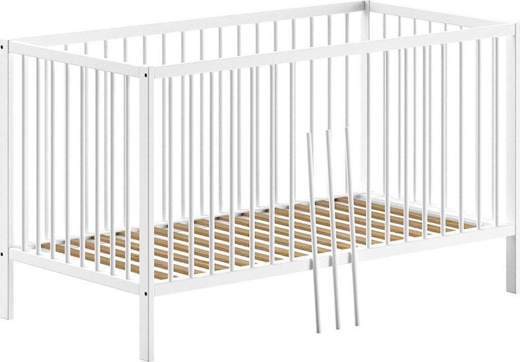 JAXX - DINO Baby-/Juniorbett 70 x 140 cm, höhenverst. Lattenrost, Buche massiv weiß lackiert