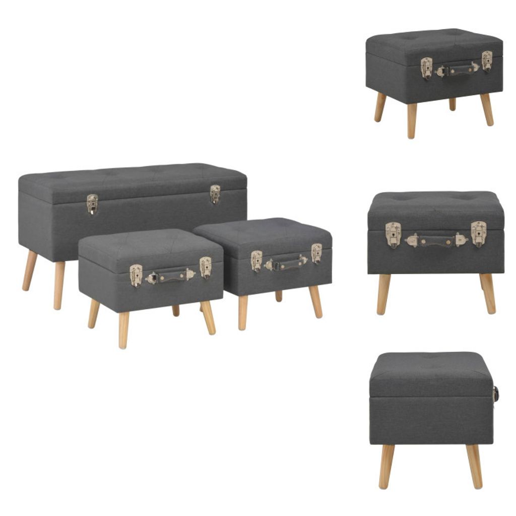 vidaXL Hocker mit Stauraum 3 Stk. Dunkelgrau Stoff - Truhen- & Flurbänke
