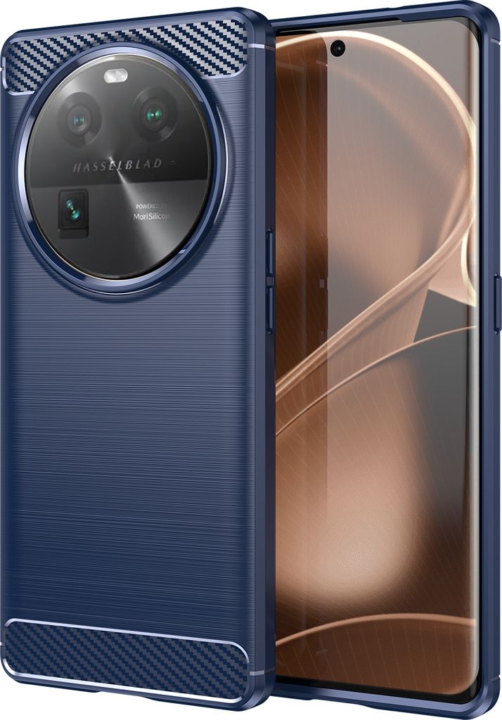 OPPO Find X6 Hülle, Carbon-Faser TPU Silikon Stoßfest Schutzhülle für OPPO Find X6 Blau