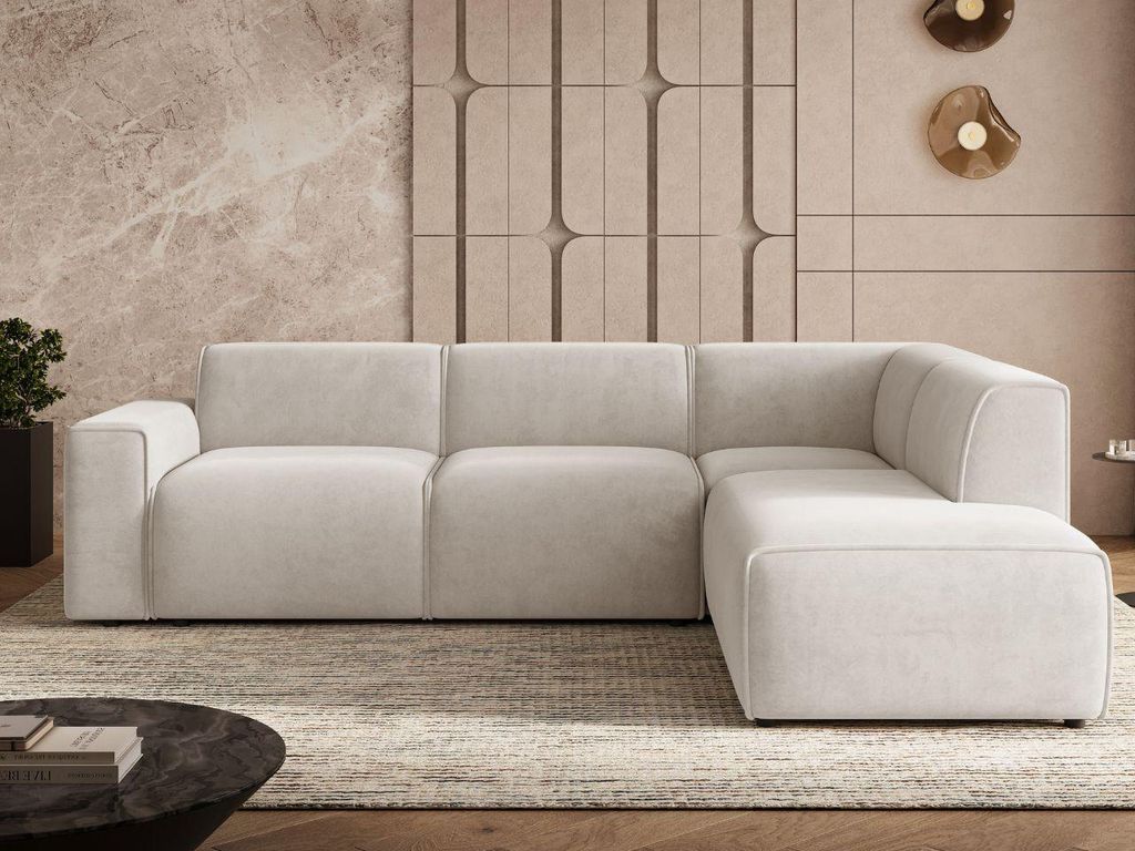 GrainGold Ecksofa L-Form Rechts Eluno - Ecksofa mit Schlaffunktion, Bettkasten - Moderne Ecksofa, Wohnzimmer Sofa - Eckcouch Hellbeige (Castel 03)