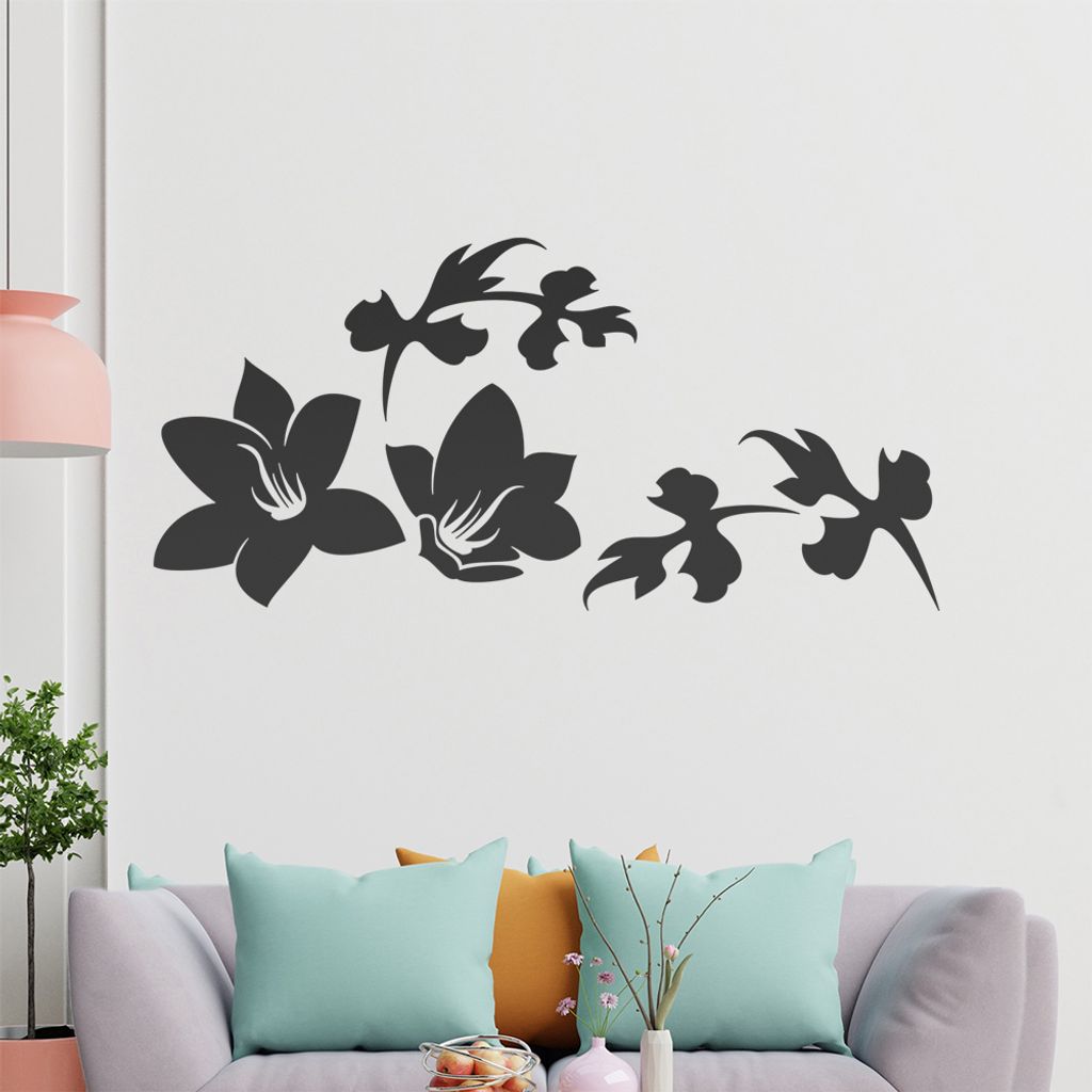 Blume - Linien Wandtattoo in 6 Größen - Wandaufkleber Wall Sticker - Dekoration, Küche, Wohnzimmer, Schlafzimmer, Badezimmer