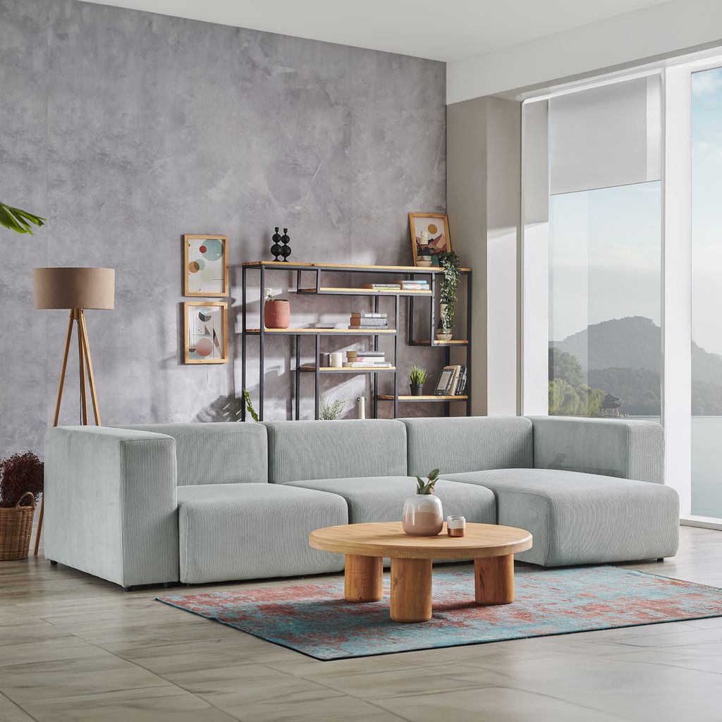 3-Sitzer Sofa 'Suldal' mit Longchair Cord Hellblau
