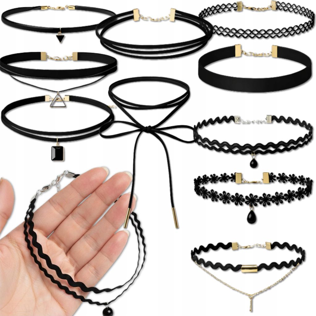 Lot de 12 colliers ras du cou en dentelle noire avec Image du produit 