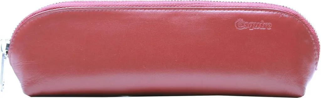 Astuccio In Vera Pelle Vintage – Rosso, Con Cerniera, Per Scuola E Ufficio (18x5x5,5 Cm)