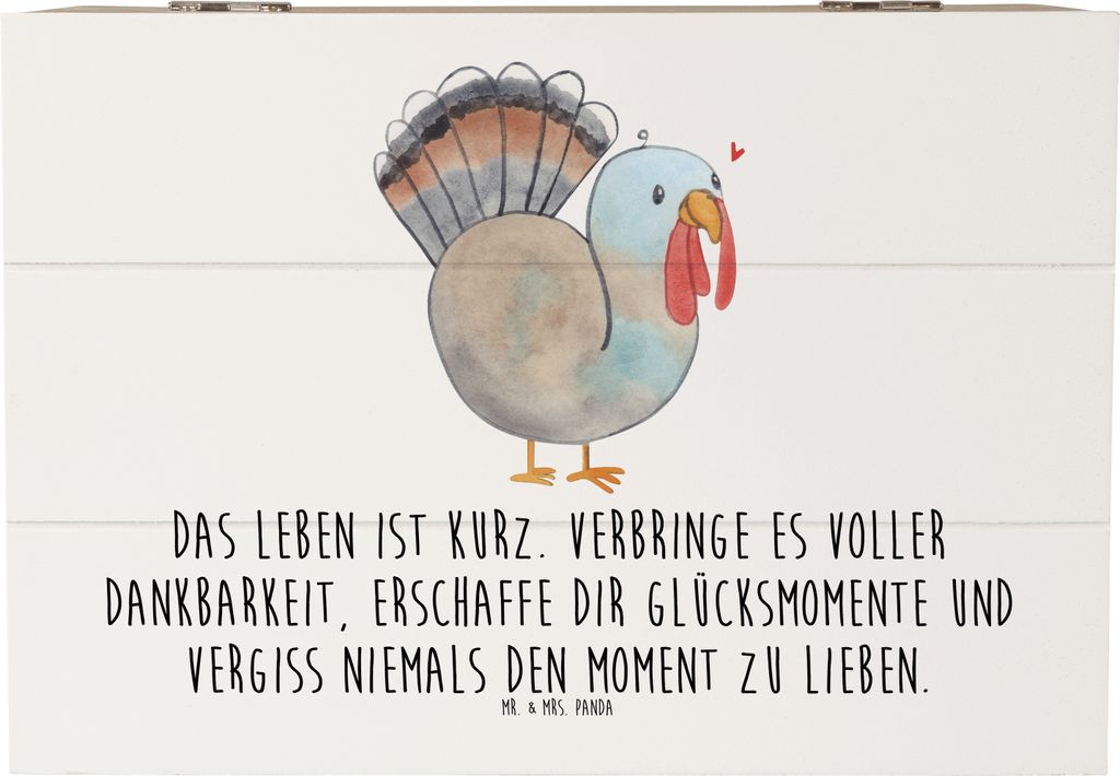 Mr. & Mrs. Panda Box Thanksgiving Truthahn 22 x 15 cm - Weiß - Geschenk, Schatzkiste, Erinnerungskiste, Handgezeichnet, Holz Aufbewahrungsbox, Zei...