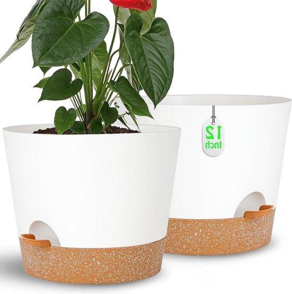 Automatisch wassende Blumentöpfe für große Zimmerpflanzen - Blumentopf mit Entwässerung und Wasserreservoir - weißer Kunststoff-Topf für Fett...