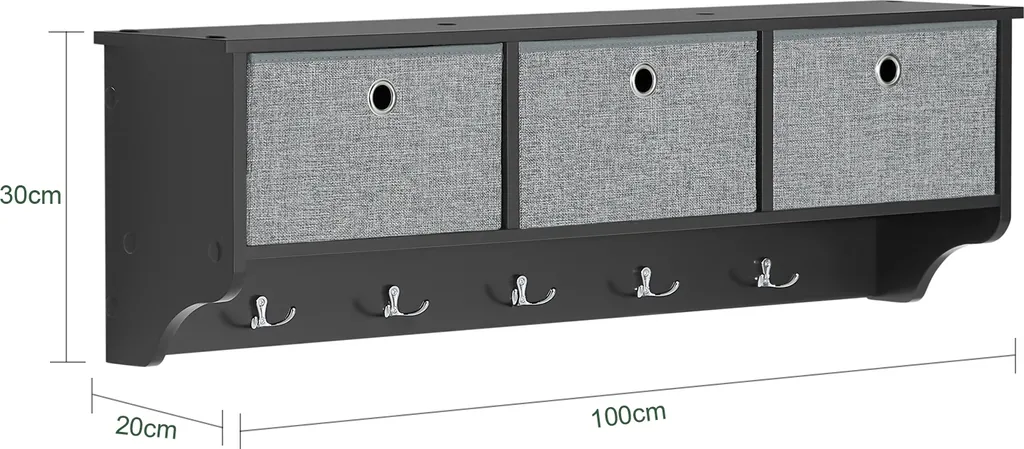 Appendiabiti Da Parete In Legno Paulonia | 6 Ganci | 100x40x3,5 Cm | Con Scritte Creative | Nero | Per Ingresso E Corridoio
