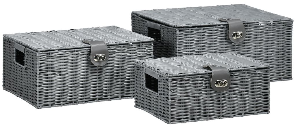 HOMCOM Ratten Aufbewahrungsboxen 3er-Set 18L, 12L, 7L Produktbild 
