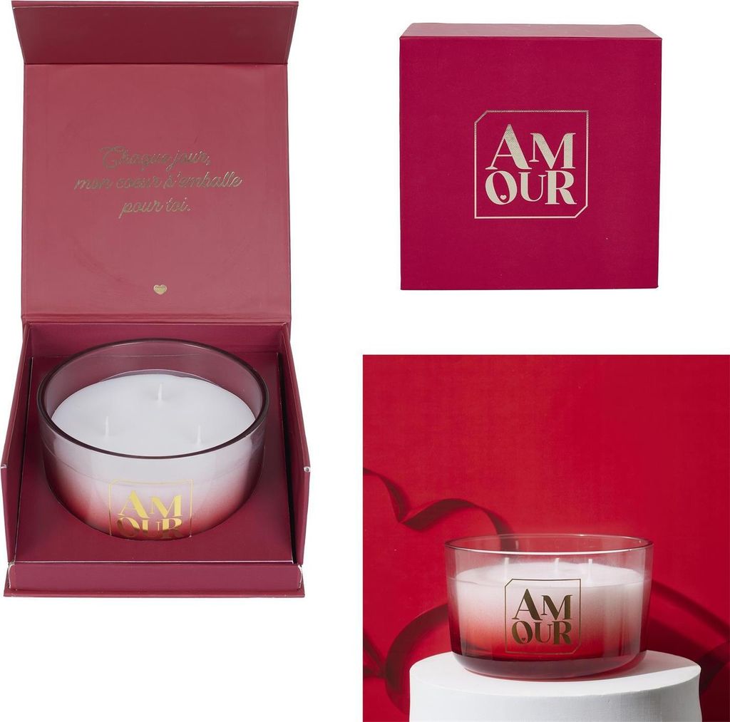 Luxus-Duftkerze AMOUR in Geschenkverpackung - Sojawachs-Kerze - Romantisches rotes Ombré-Design - Perfekt als Valentinstags- oder Liebesgeschenk -...
