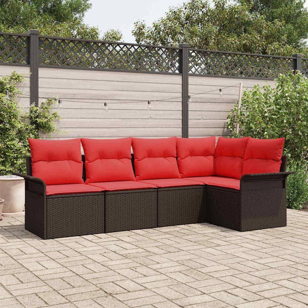 Möbel Gartensofa-set mit Kissen 5 pcs Braun Poly-RattanGartenmöbelgarnituren - Gartenmöbelgarnituren c45