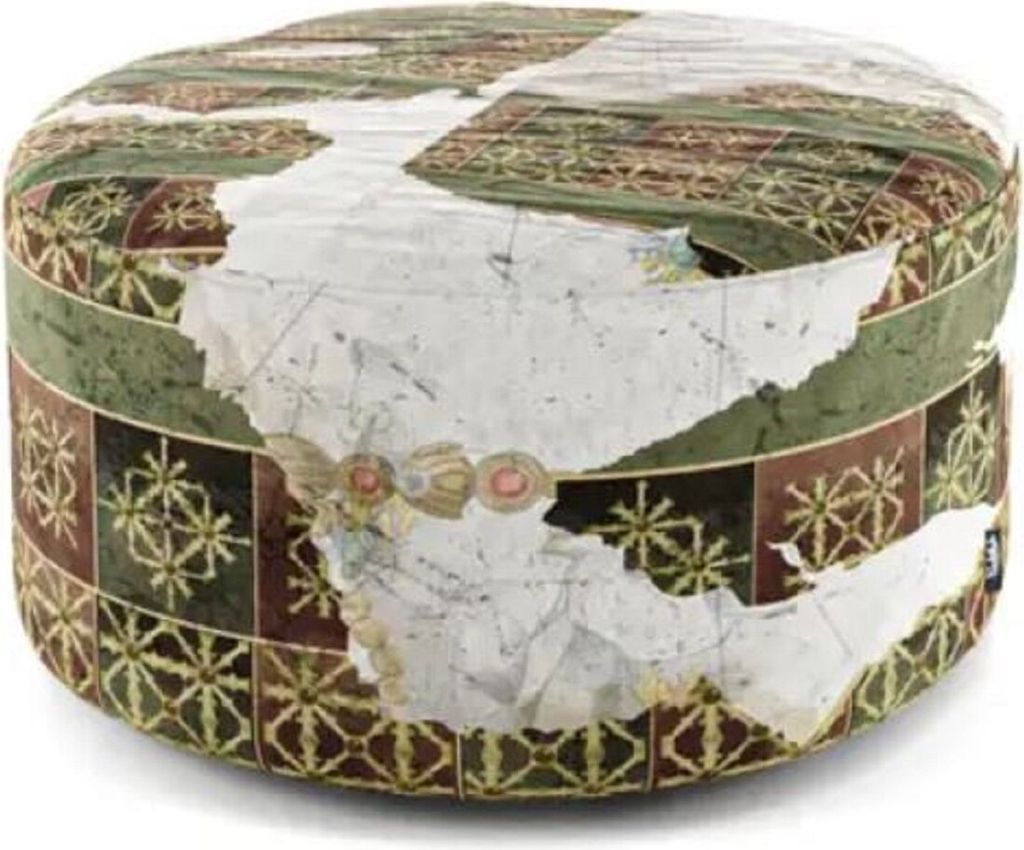 Casa Padrino Luxus Fußhocker Grün / Mehrfarbig Ø 75 x H. 30 cm - Runder Samt Hocker - Wohnzimmer Möbel - Hotel Möbel - Luxus Möbel - Luxus Ei...