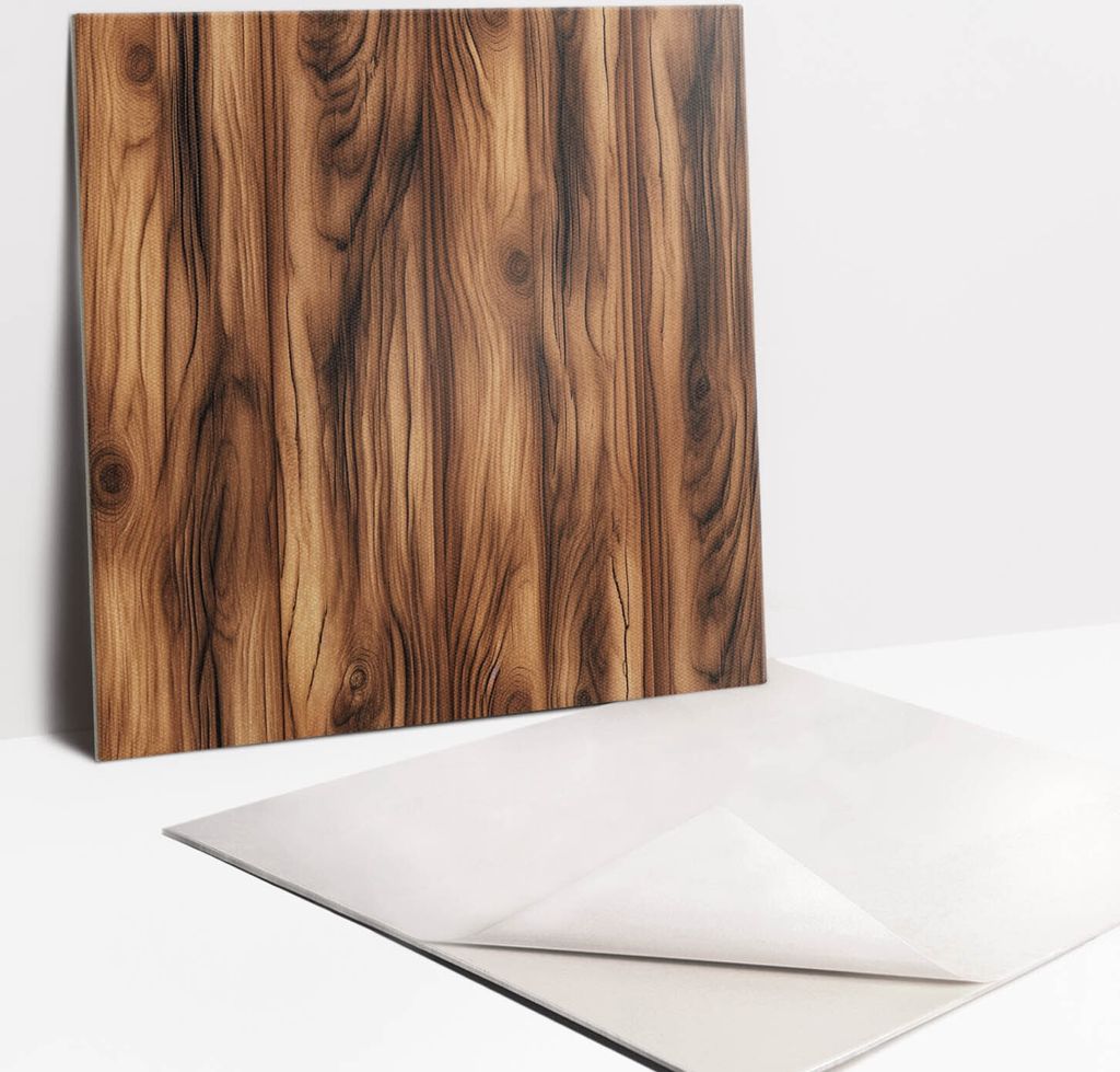 Fliesenaufkleber Set - 9 Stück Selbstklebende PVC Fliesen-Designs - Für Bad und Küche 30 x 30 - Holzstruktur