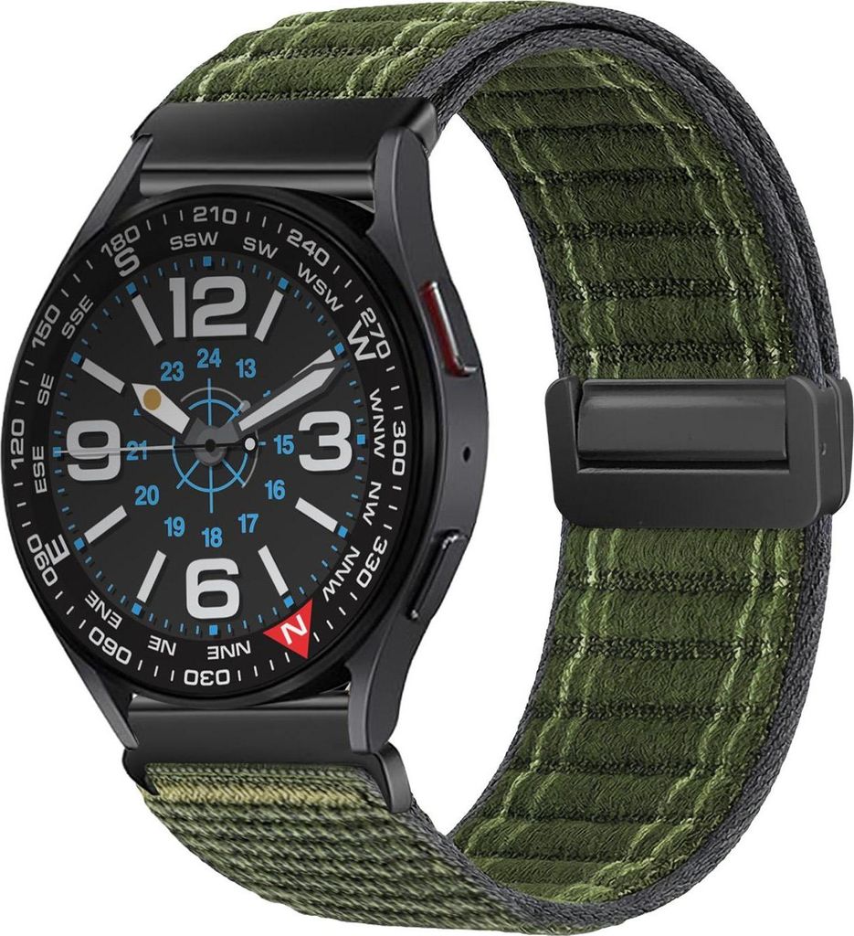 Smartwatch Armband für Samsung Galaxy Watch6 Classic 43mm Nylon Textil Band Ersatzband Wechselband Magnetverschluss flexibel atmungsaktiv Grün Oliv