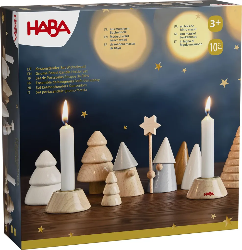 Set de bougeoirs Forêt des lutins HABA Décoration Noël en bois sculpté