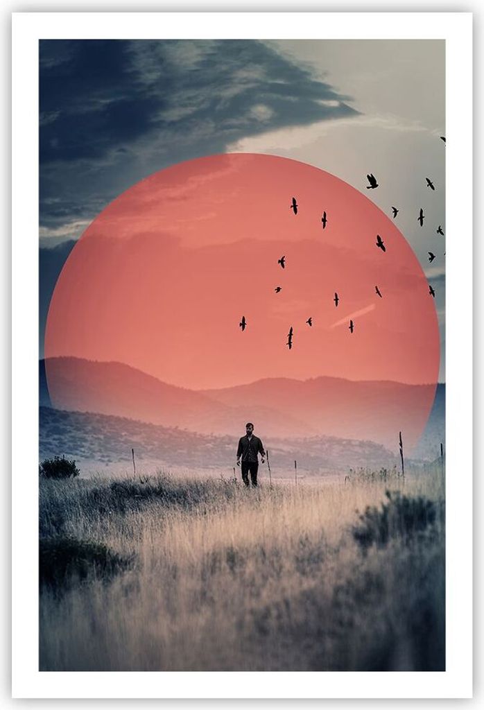 Poster - Poster ohne Rahmen - Westen Sonne Landschaft - 61x91,5 cm - Wand Bild - Wanddeko - Wandbilder - Kunstposter - Wandposter - Bilder - Kunstd...