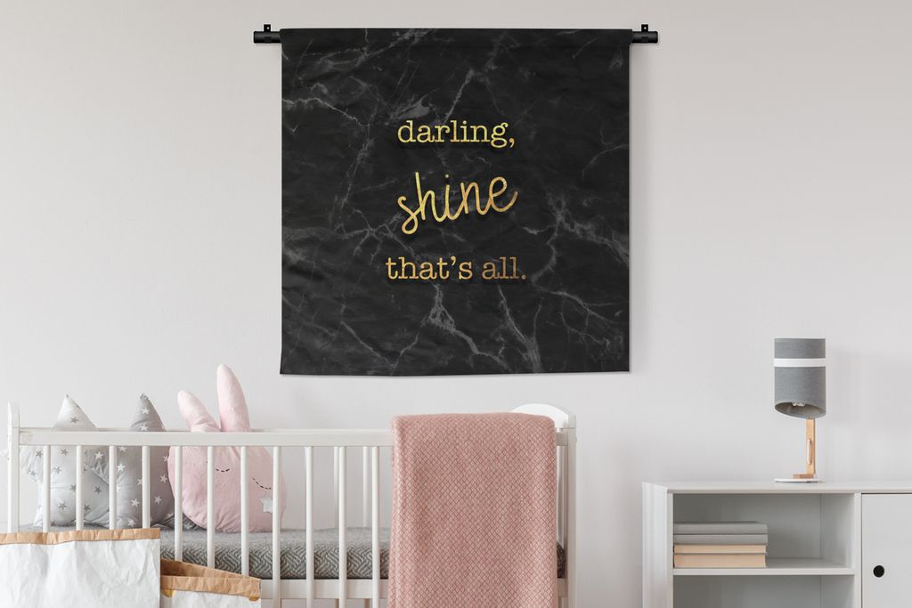 MuchoWow Wandteppich Wandbehang Zitate - Glänzen - Gold - Marmor 90x90 cm Tapisserie Dekoration Wandtuch - Wandaufhänger