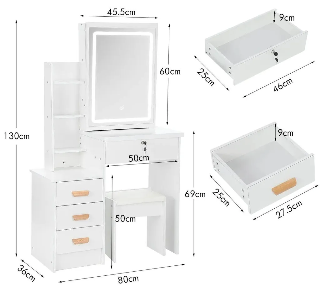 Meuble coiffeuse pour routine beauté miroir LED et tabouret confort blanc