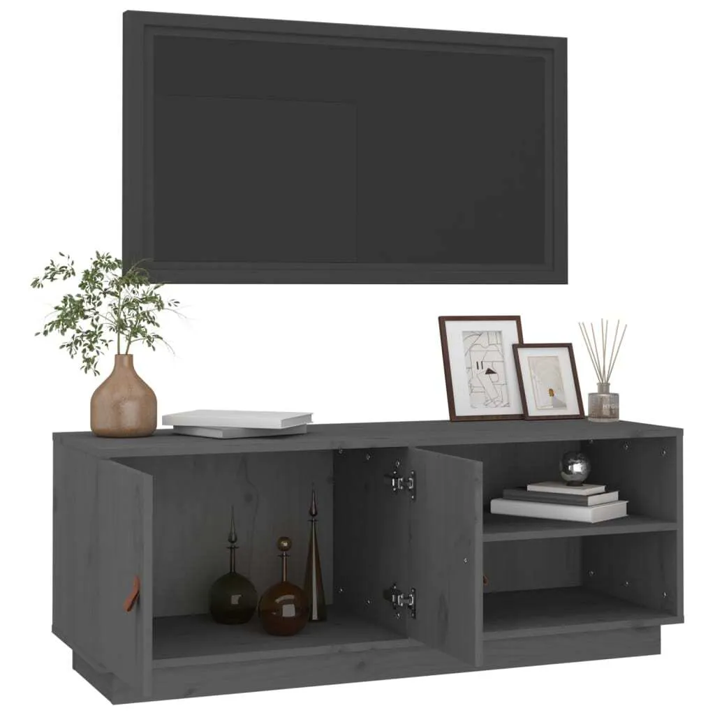 Mobile Porta TV 105x34x40 cm in Pino Massiccio Grigio | Legno Vero - 3