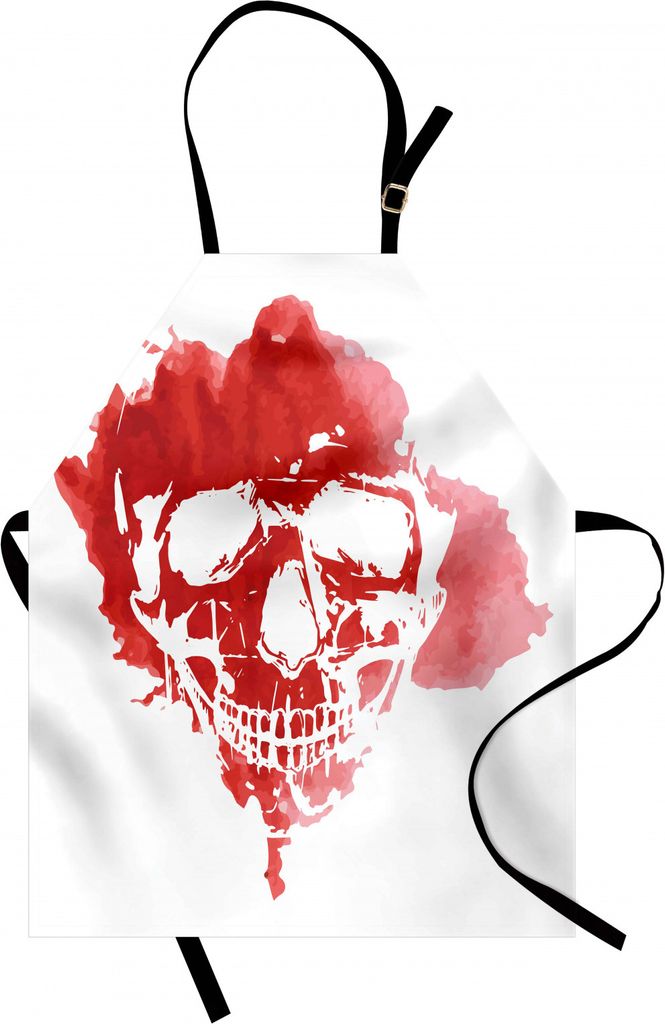 ABAKUHAUS Horrorhaus Kochschürze, Schädel Kopf in Aquarell Stil Pinselstrich Gothic Skeleton Splash Voodoo Farbe, Farbfest Höhenverstellbar Wasc...