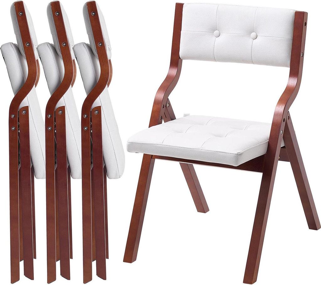 A set of four folding chairs, with one chair unfolded and displayed prominently.