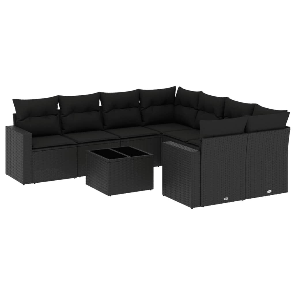 vidaXL 9-tlg. Garten-Sofagarnitur mit Kissen Schwarz Poly Produktbild 